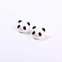 White Enamel &amp; 18K Gold-Plated Panda Stud Earrings - £10.54 GBP