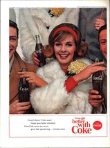 Coca Cola Advertisement - Vintage Oct 1963 Coke pretty women fur Game Pr... - $25.98