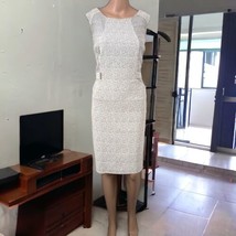 Calvin Klein Sheath Dress 16 White Gray Textured Knit Stretch Career Kne... - $39.59