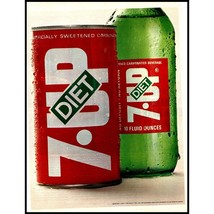 1970 Diet 7-Up Vintage Print Ad Red Can Green Bottle Wall Art Decor Photo - £8.20 GBP