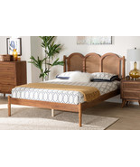 Genet Walnut Brown Queen Size Platform Bed w/Woven Rattan - $13,927.71 MXN
