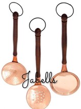 Set of 3 Copper Serving Spoon With Wooden Handle And Ring - £48.40 GBP