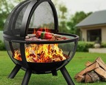 Ball Of Fire Pit 35&quot; Outdoor Fire With Bbq Grill Globe Large Round Pit,P... - £203.06 GBP