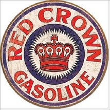 Red Crown Gasoline Gas Service Garage Retro Distressed Round Metal Tin Sign New - £12.39 GBP
