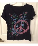 Peace Sign Black T Shirt Girls Size Large - £6.76 GBP