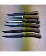 Vtg Solingen Baron Steak Knives, Stag Antler Handles Stainless Lot of 6 ... - €68,55 EUR