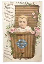 VICTORIAN TRADE CARD TARRANT&#39;S SELTZER APERIENT Baby Basket Flowers - £7.71 GBP