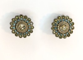 Vintage Rhinestone Round Pinwheel Earrings Stud Post Dainty Small - £10.25 GBP