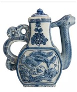 Chinese Blue and White Porcelain Dragon Teapot Serpent Neck Vintage Bloo... - £54.10 GBP