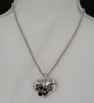 SILVER COLOR SNAKECHAIN NECKLACE HEART CHARM BLACK&amp;CLEAR STONES FASHION ... - $11.99