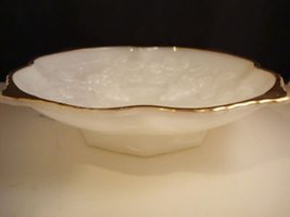 Compatible with Anchor Hocking footed fruit bowl milk glass grape pattern, gold  - £29.94 GBP