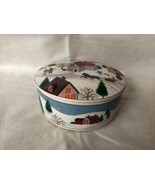 Mikasa trinket candy box with lid Christmas Holiday Village porcelain round - $281.28 MXN