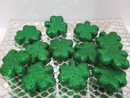 (12) St Patrick&#39;s Day Green Glitter 2.5&quot; Shamrocks Crafts Scatter Bowl Filler - £10.94 GBP
