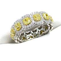 Eternity 4.02 Ct Natural Fancy Light Yellow Cushion Diamond 14k Wedding Band - £9,474.29 GBP
