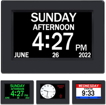DST Clock with Day and Date for Elderly-3 Display Digital Calendar Alarm... - $43.64