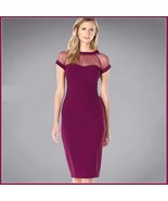 Wine Knee Length Sheath Marilyn Style Dress with Transparent Bodice Top - £47.11 GBP