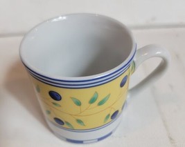 Vintage Fine Master Porcelain Coffee Mug Tea Cup Yellow Blue White VTG - £11.75 GBP