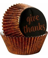 Foil Give Thanks 24 ct Baking Cups Cupcake Liners Wilton Thanksgiving - £3.06 GBP