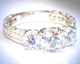 2.50Ct Rund Echt Moissanit Braut Verlobungsring 14K Weiß Vergoldet Silber - £110.83 GBP