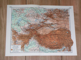 1937 Vintage Map Of Central Asia Tibet China India Afghanistan Kazakhstan - £24.93 GBP