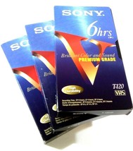 Lot of 3 Sony T-120VF VHS Tapes 6 Hours Premium Grade  - $9.49