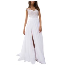O-Neck Portrait Thigh-High Slit Dress Applique Chiffon Evening Dresses w... - £84.98 GBP