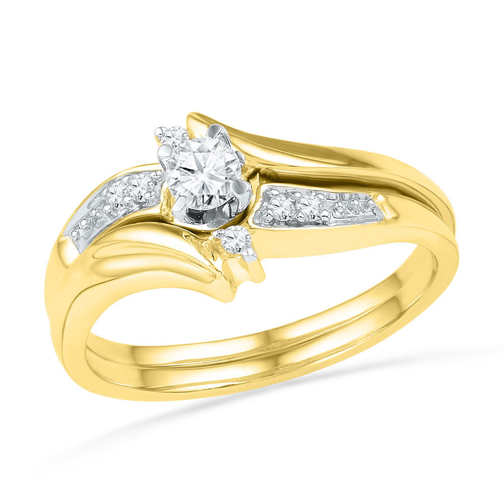 10k Yellow Gold Round Diamond Bridal Wedding Engagement Ring Band Set 1/4 Ctw