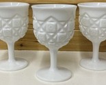 X 3 VTG Westmoreland Milk Glass Goblet Old Raised Quilt Pattern Water Wi... - $24.75