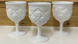 X 3 VTG Westmoreland Milk Glass Goblet Old Raised Quilt Pattern Water Wi... - $24.75