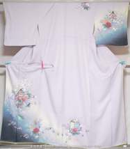 Light Purple Tsukesage - Vintage Silk Hand Painted Yuzen Women&#39;s Kimono ... - $61.00