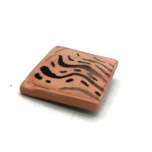Square Pink Brooch Pin For Women, Cute Handmade Abstract Ceramic Broach For Her - £30.47 GBP