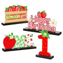 4 Pcs Strawberry One Letter Sign Table Centerpieces Berry Sweet One Birthday Par - £26.01 GBP