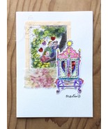 Red Glitter Heart Stowed Cabinet Illustrated and Fabric Collage Greeting... - £10.98 GBP