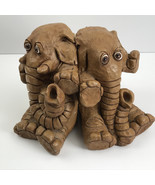 Dave Grossman Designs Vintage 1978 Elephant Clay Sculpture Bookends 6&quot; Tall - $33.86 CAD