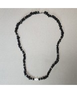 Vintage Black Onyx Chip Bead Stone Beaded Necklace 30&quot; Bling Southwester... - £20.33 GBP