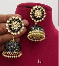 Black kundan Meena Jadau gold plated jhumka bali Wedding Earring Kundan Jewelry - £19.54 GBP