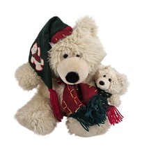 MTY International Plush Bear And Baby Christmas Hat Scarf Stuffed Animal... - £17.25 GBP