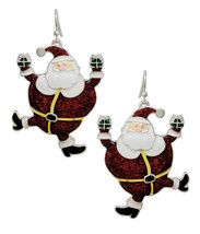 Christmas Dancing Santa Dangle Drop Earrings White Gold - £11.08 GBP