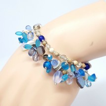 Frosted Czech Glass  Beaded Statement Bracelet Chic Leaf Glass &amp; Agate Jewelry - £13.66 GBP