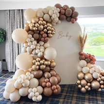 Brown Balloon Garland Arch Kit 153Pcs Nude Sand Beige White Chrome Gold And Tan  - £23.48 GBP
