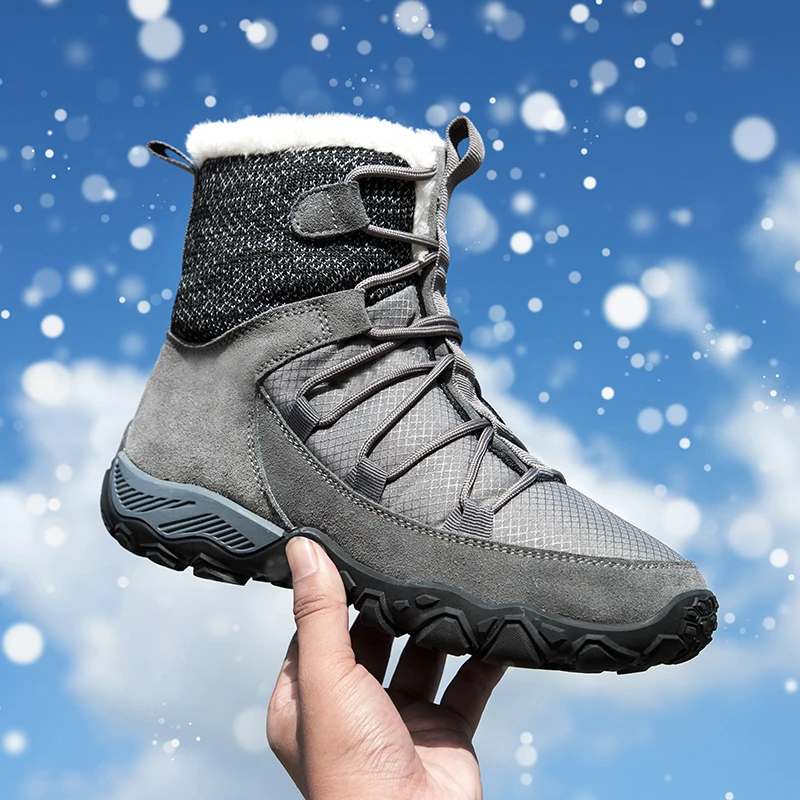 Best Sneakers New Winter Men Snow Boots Outdoor Non-Slip Men  Plush Warm Leather - £56.67 GBP