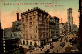 Broadway Showing Metro Opera House Times Building Hotel Astor New York BK63 - £5.42 GBP