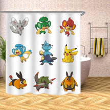 Pikachu Polyester Waterproof Shower Curtain Pokemon Bathroom Curtain W/Hooks 70&quot; - £13.35 GBP+