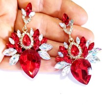 Red Chandelier Earrings, Bridal Drop Earrings, 2.5 Inch Pageant Jewelry, Gift fo - £28.75 GBP