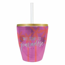 Welcome to Paradise Double Wall Lidded Tumbler w/ Straw 10 oz Purple Pink - £18.25 GBP