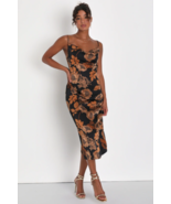 Favorite Icon Black Floral Satin Cowl Neck Slip Midi Dress - £9.01 GBP