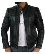 Jacket Leather Biker Motorcycle Racer Men Mens Skin Cafe Soft Vintage Bl... - $2,580.42 MXN