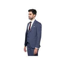 Men 3pc European Suit WESSI by J.VALINTIN Extra Slim Fit JV33 Navy Window Pane image 3