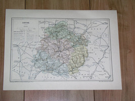 1887 Original Antique Map Of Department Of Sarthe Le Mans / France - £21.96 GBP