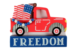 USA Patriotic Plaque Freedom Truck 9 X 7 Inches Wood Red White Blue - £12.69 GBP